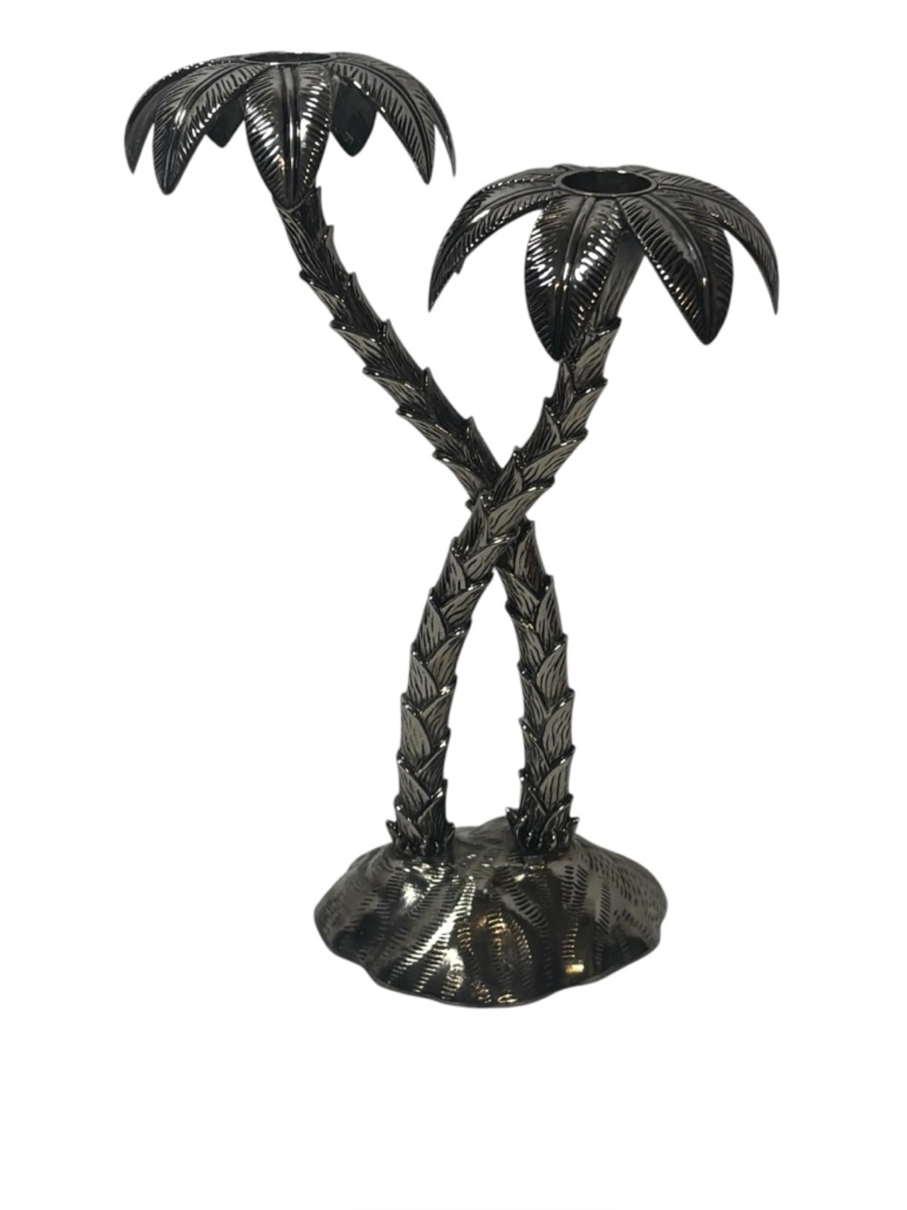 VTG Godinger Silver Plate Double Palm Tree Candlestick Hollywood Regency